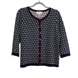 CJ Banks Anchor Nautical 3/4 Sleeve Cotton Cardigan Sweater Size 14W Fisherman